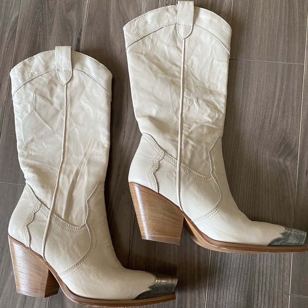 FREE PEOPLE | Brayden Tall Western Cowboy Boot Steel Toe Bone Italian 36